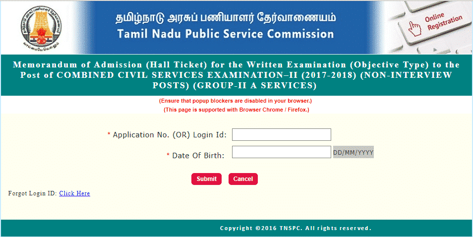 TNPSC Group 2A Hall ticket download