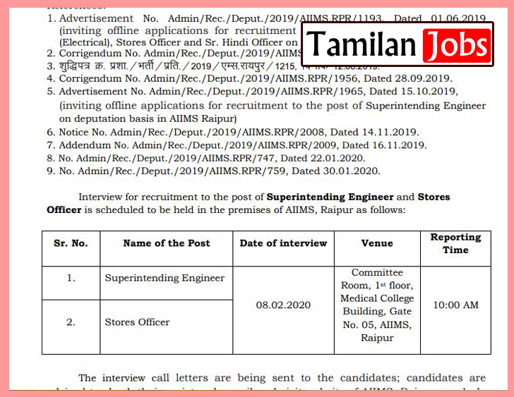 AIIMS Raipur Interview Date 2020