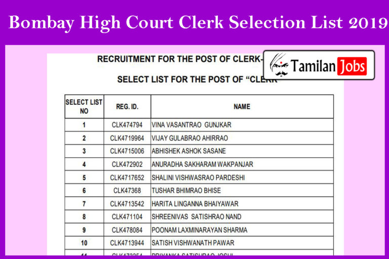 Bombay High Court Clerk Selection List 2019