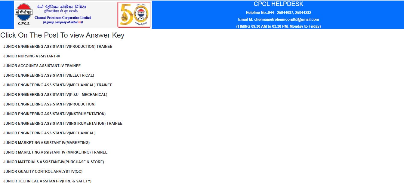 CPCL Workmen Final Answer Key 2020