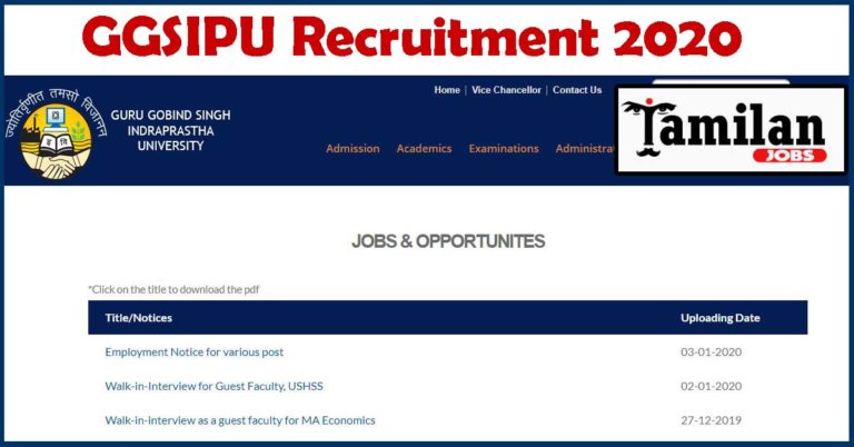 GGSIPU Recruitment 2020