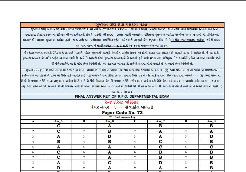 Gsssb Forester Answer Key 2020