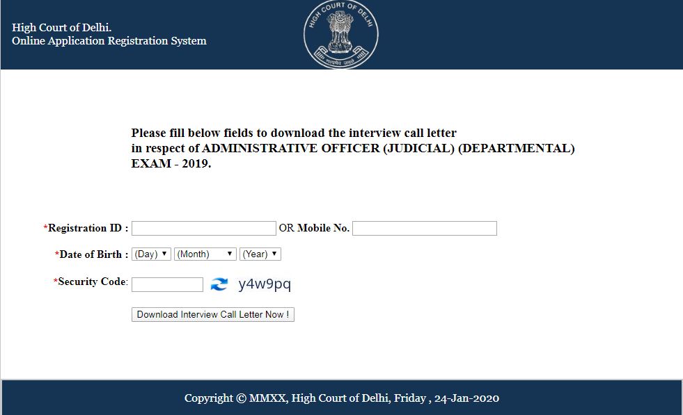 High Court of Delhi AOJ Court Master Admit Card 2020