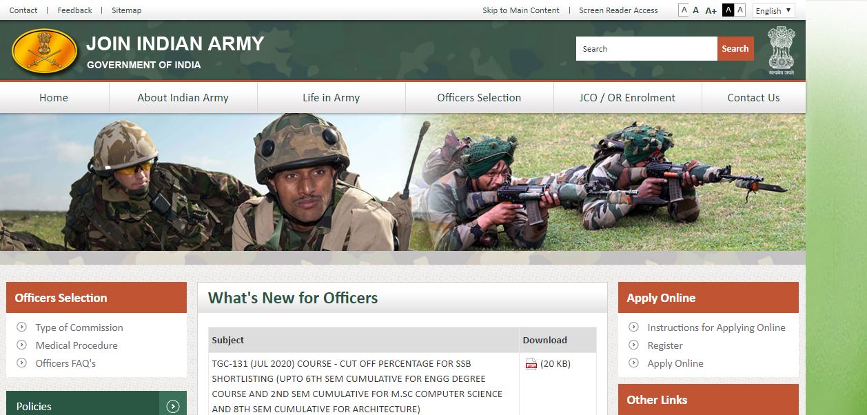 Indian Army Havildar (Sac) Admit Card 2020