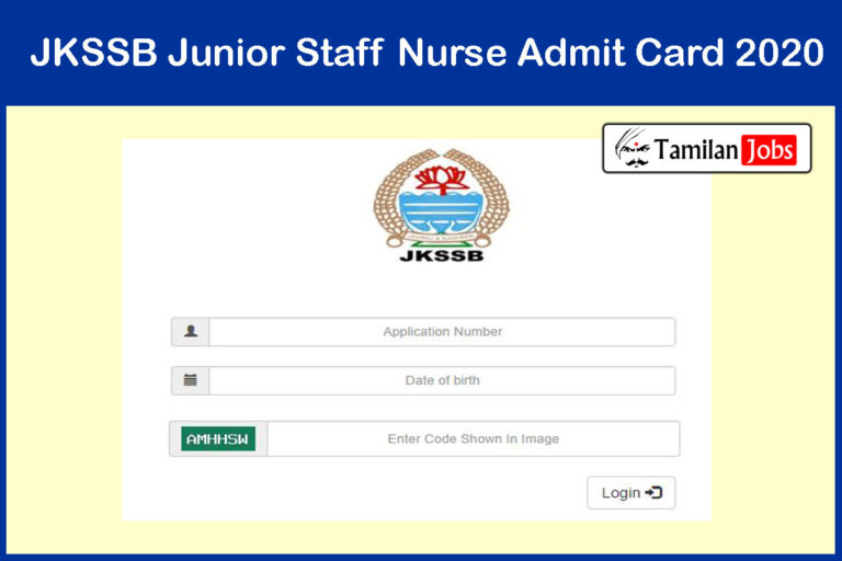 JK Junior Staff Nurse Admit Card 2020
