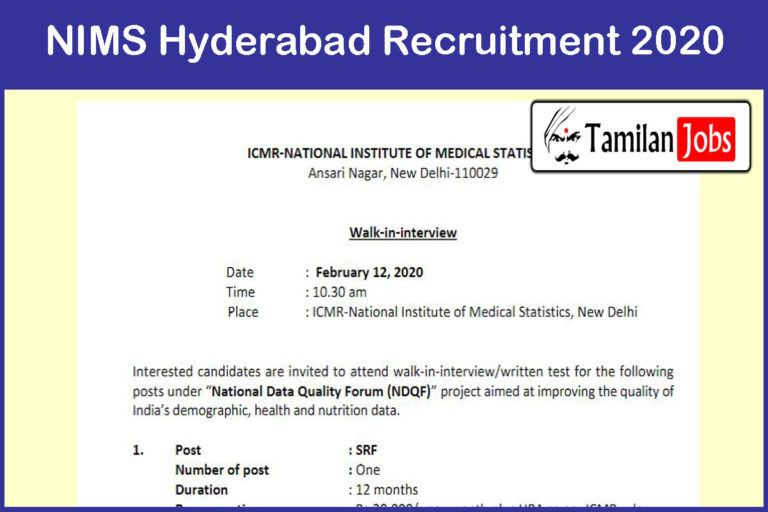NIMS Hyderabad Recruitment 2020