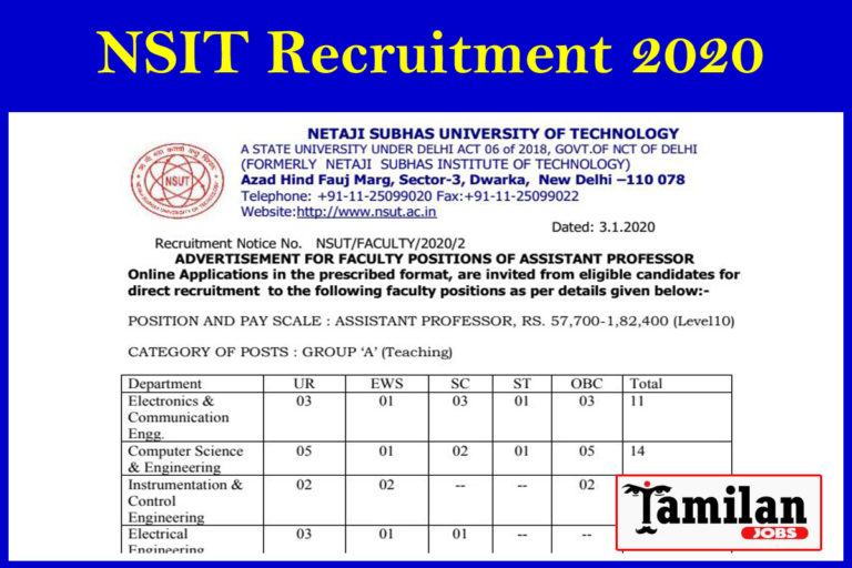 NSIT Recruitment 2020