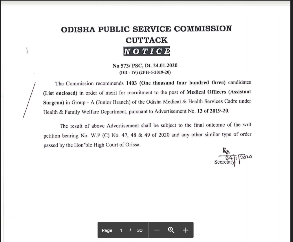 OPSC Medical Officer Result 2020