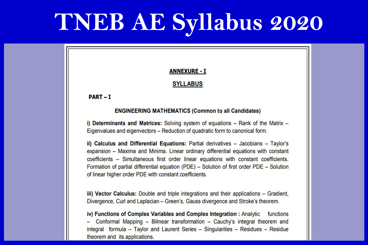TNEB AE Syllabus 2020 - Tamilan Jobs TNEB AE Syllabus 2020