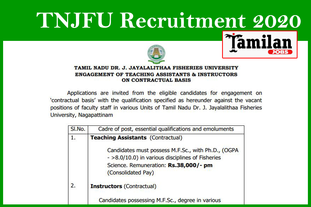 TNJFU Recruitment 2020 for Assistant Professors