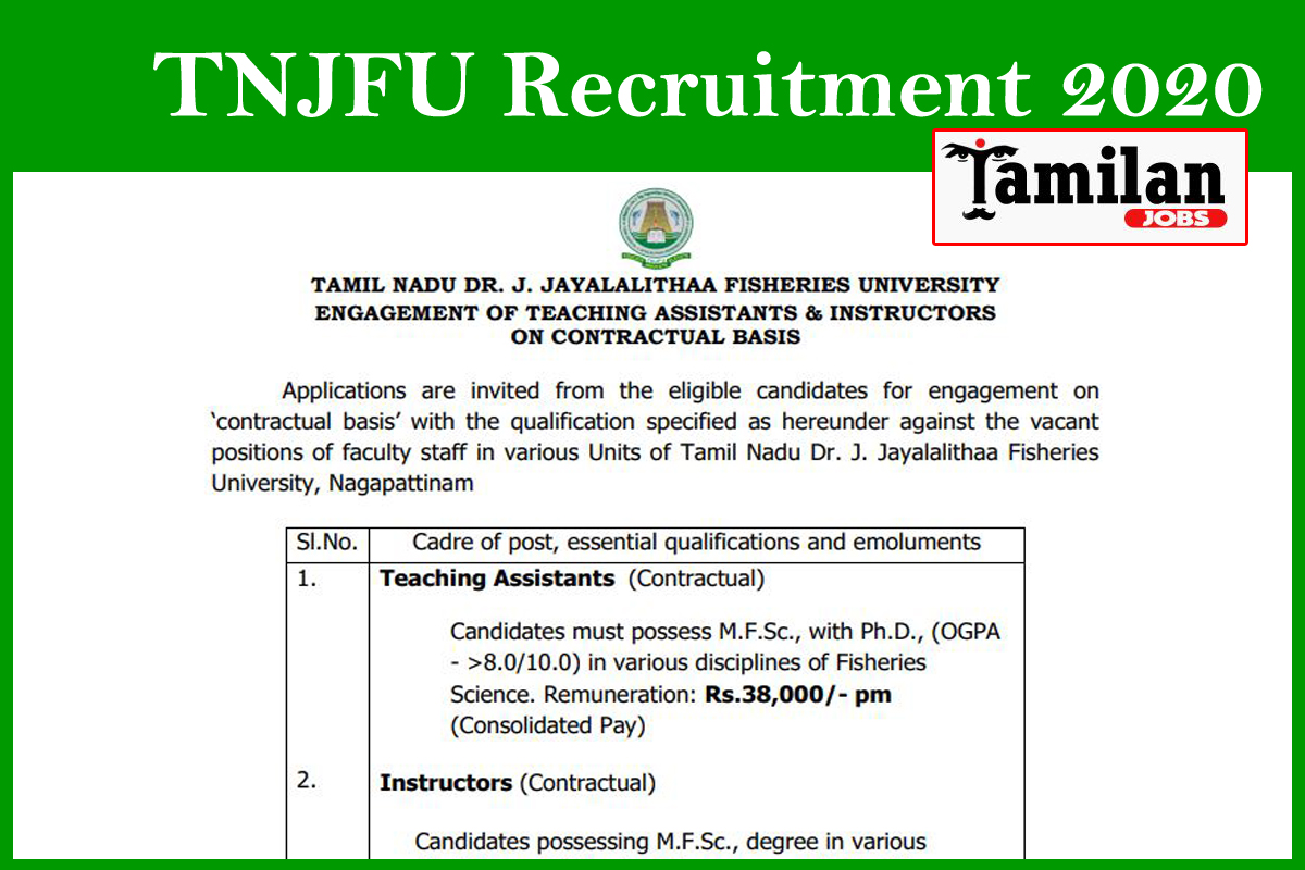 Tnjfu Recruitment 2020 For Assistant Professors