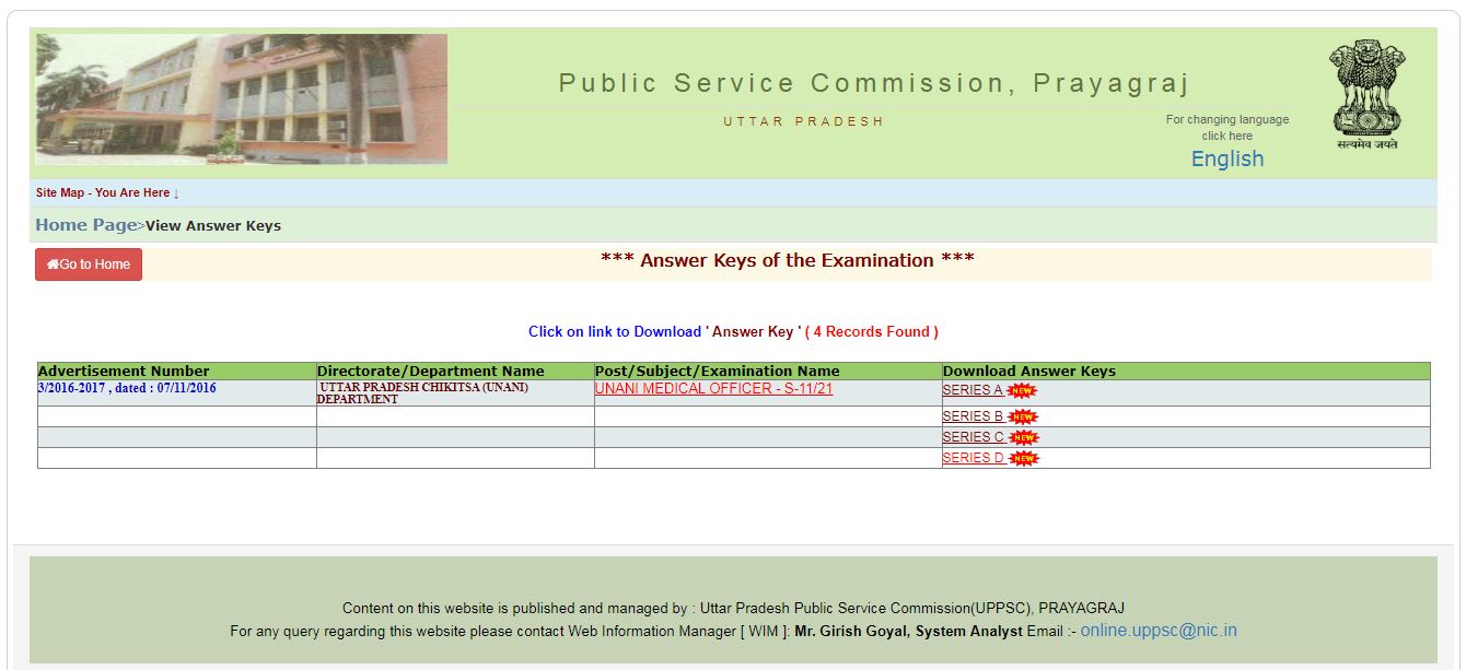 UPPSC Unani Medical Officer Answer Key 2020