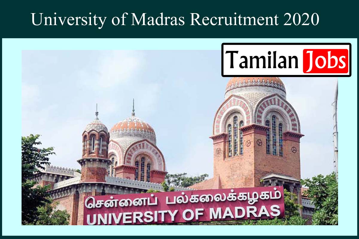 Madras University Recruitment 2020 Out - Research Fellowship Jobs