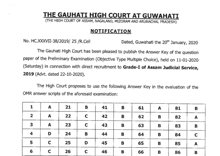 gauhati high court judical exam answer key