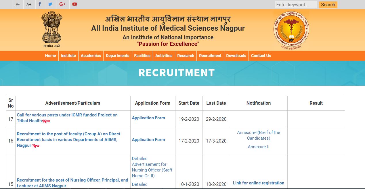 AIIMS Nagpur Nursing Officer Admit Card 2020