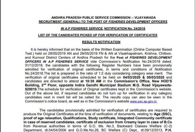 APPSC FDO Result 2020