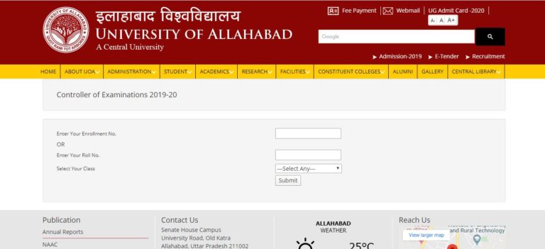 Allahabad University Admit Card 2020