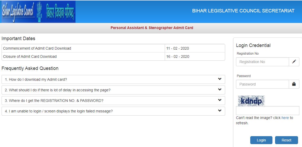 Bihar Vidhan Parishad Sachivalaya Admit Card 2020