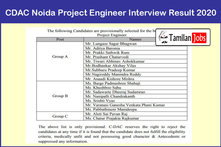 CDAC Noida Project Engineer interview Result 2020