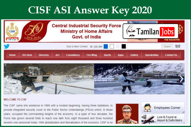 CISF ASI Answer Key 2020