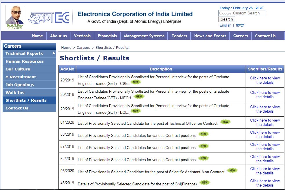 ECIL Graduate Engineer Trainee Result 2020