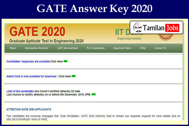 GATE Answer Key 2020