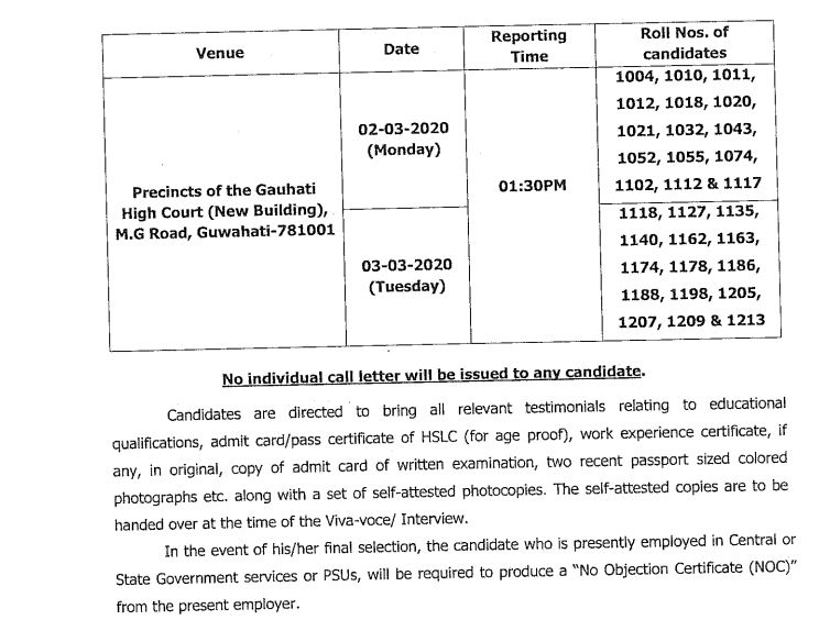 Gauhati High Court Law Clerk Result 2020