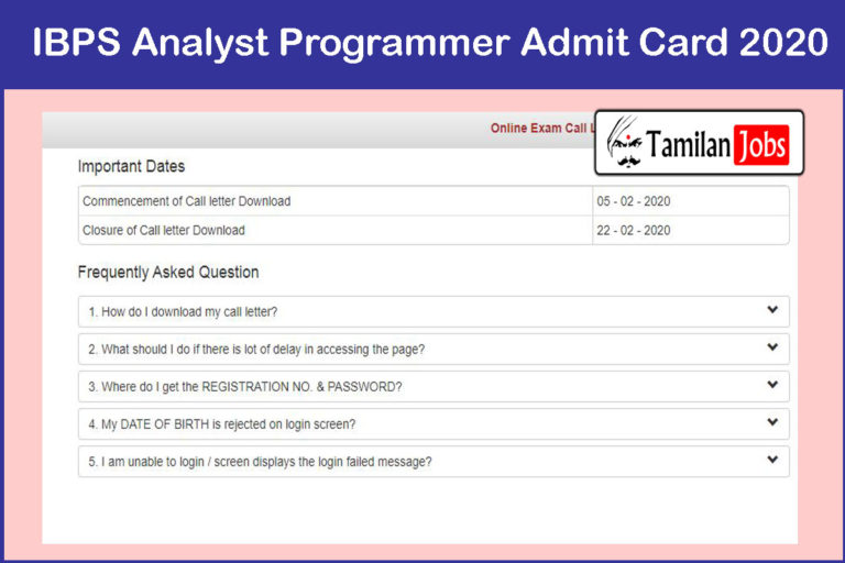 IBPS Analyst Programmer Admit Card 2020