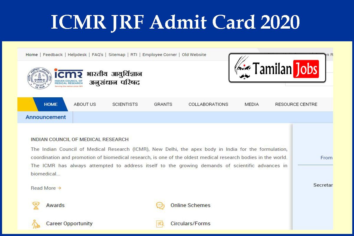 Icmr Jrf Admit Card 2020