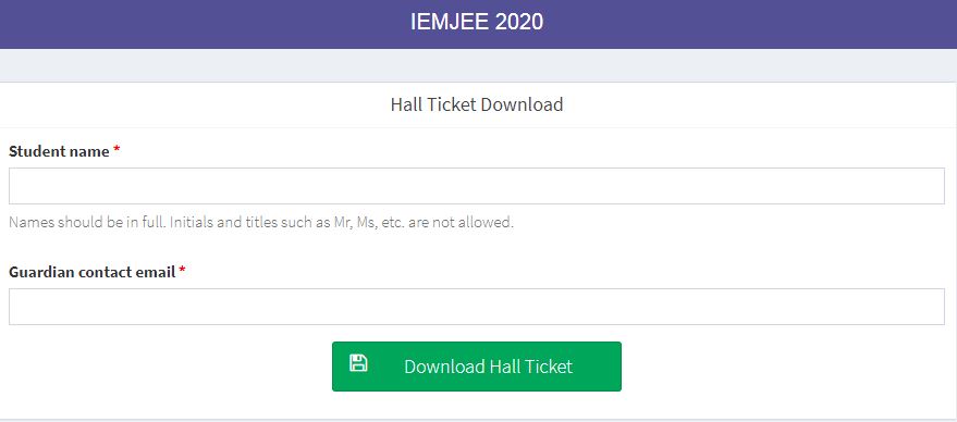 IEMJEE Hall Ticket 2020