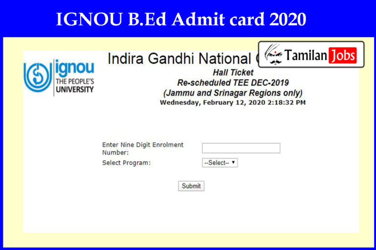 IGNOU B.Ed Admit card 2020