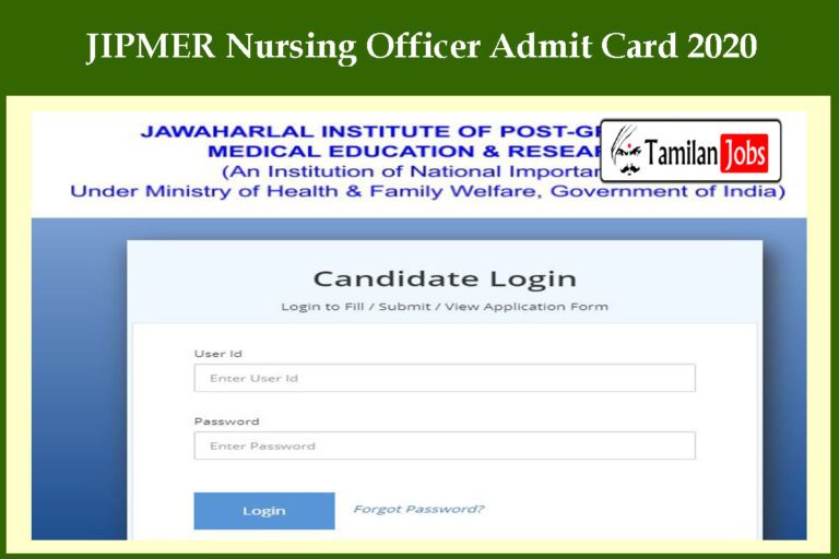 JIPMER Nursing Officer Admit Card 2020