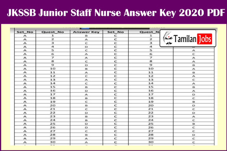 JKSSB Junior Staff Nurse Answer Key 2020 PDF