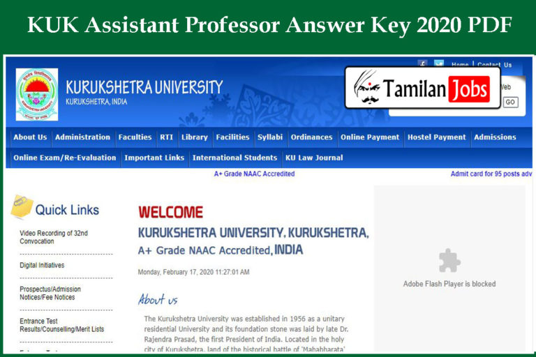 KUK Assistant Professor Answer Key 2020 PDF