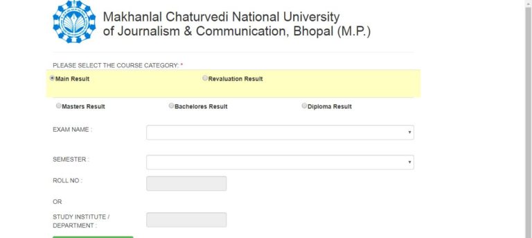 Makhanlal Chaturvedi University Result 2020
