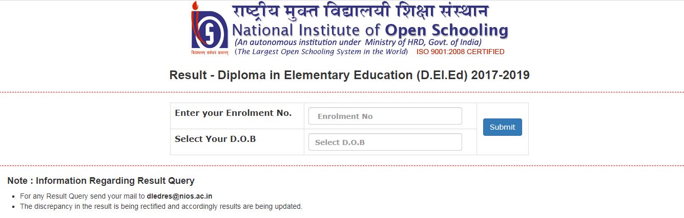 NIOS DElEd Result 2020