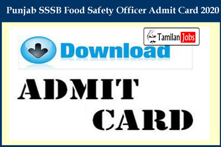 Punjab SSSB Food Safety Officer Admit Card 2020