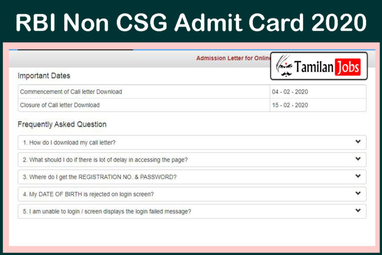 RBI Non CSG Admit Card 2020
