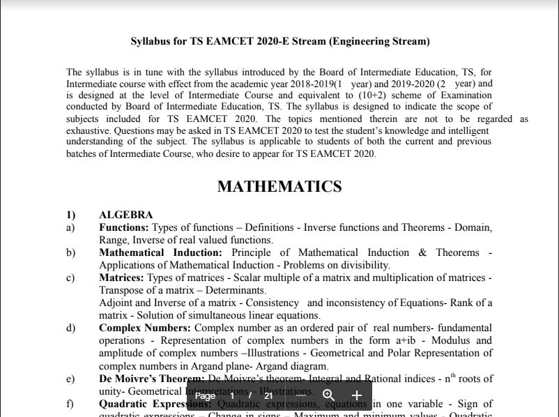 TS EAMCET Syllabus 2020