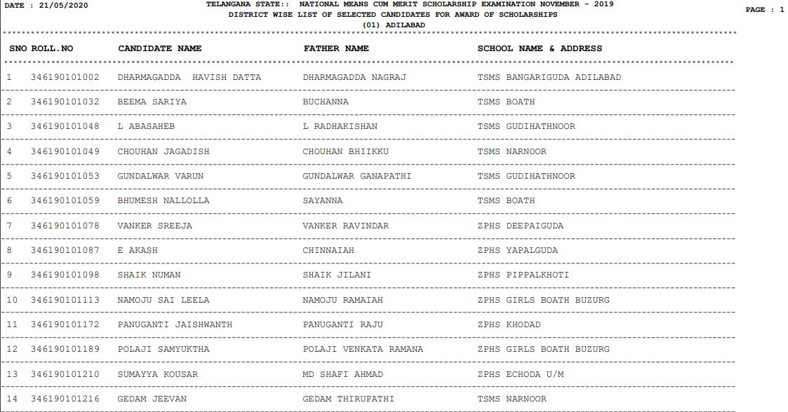 TS NMMS Result 2020