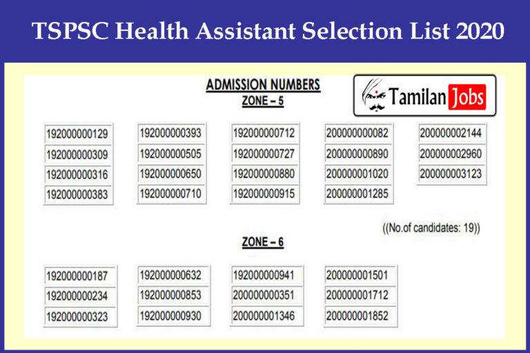 TSPSC Health Assistant Selection List 2020