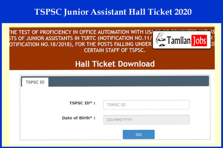 TSPSC Junior Assistant Hall Ticket 2020