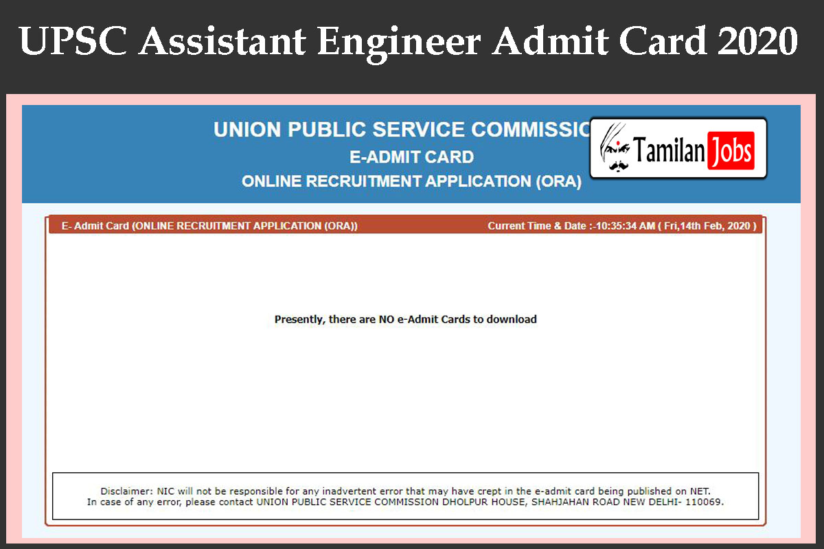 Upsc Assistant Engineer Admit Card 2020