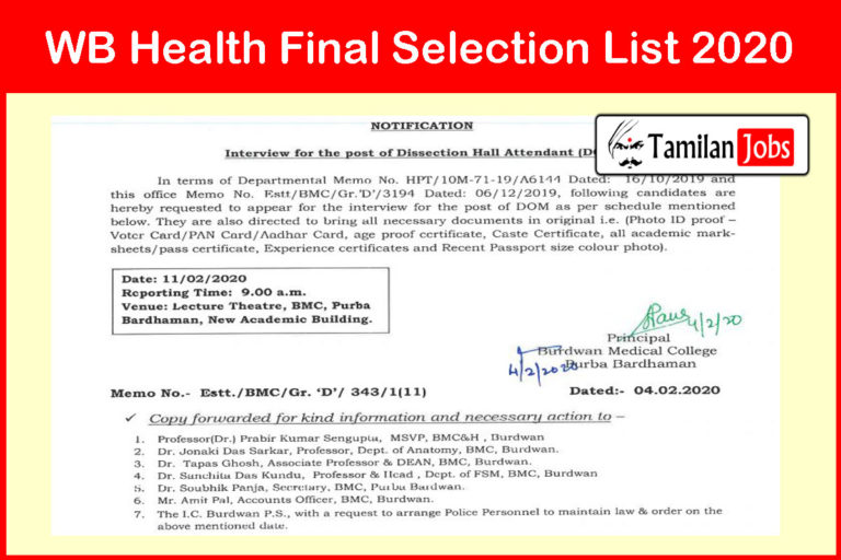 WB Health Final Selection List 2020