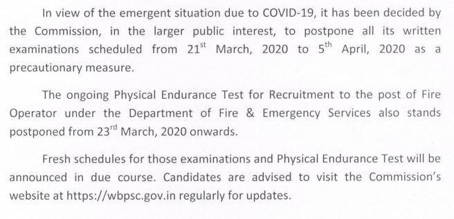 Wbpsc Fire Operator Physical Test 2020 Postponed Due To Corona Virus