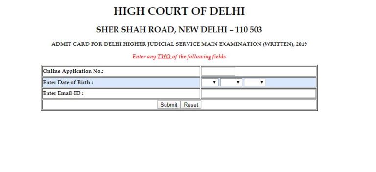 Delhi High Court Mains Admit Card 2020