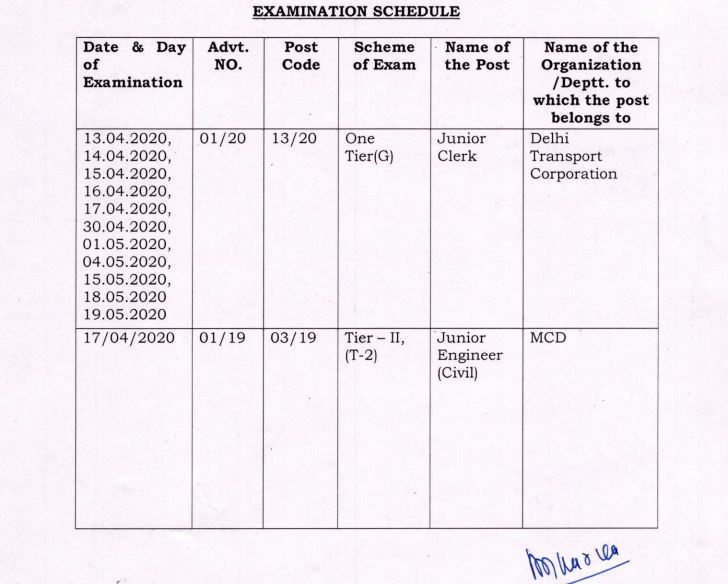 Delhi Jr Assistant & Junior Clerk Hall Ticket 2020