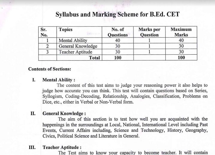 MAH B.Ed CET Syllabus 2020