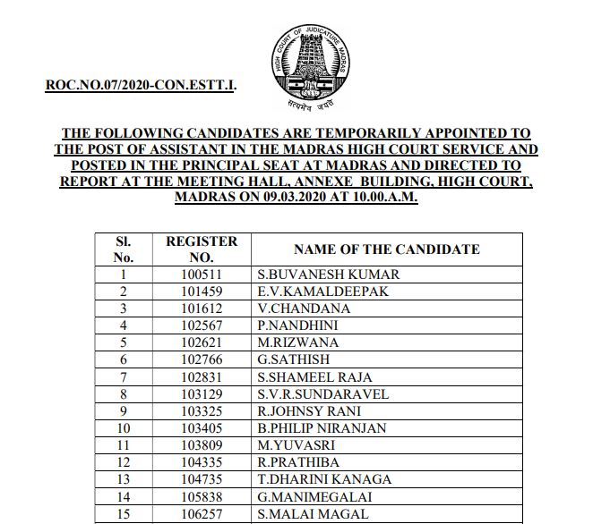 MHC Assistants Short List 2020