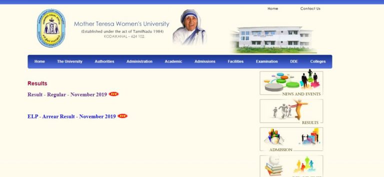 Mother Teresa Women’s University Result 2020